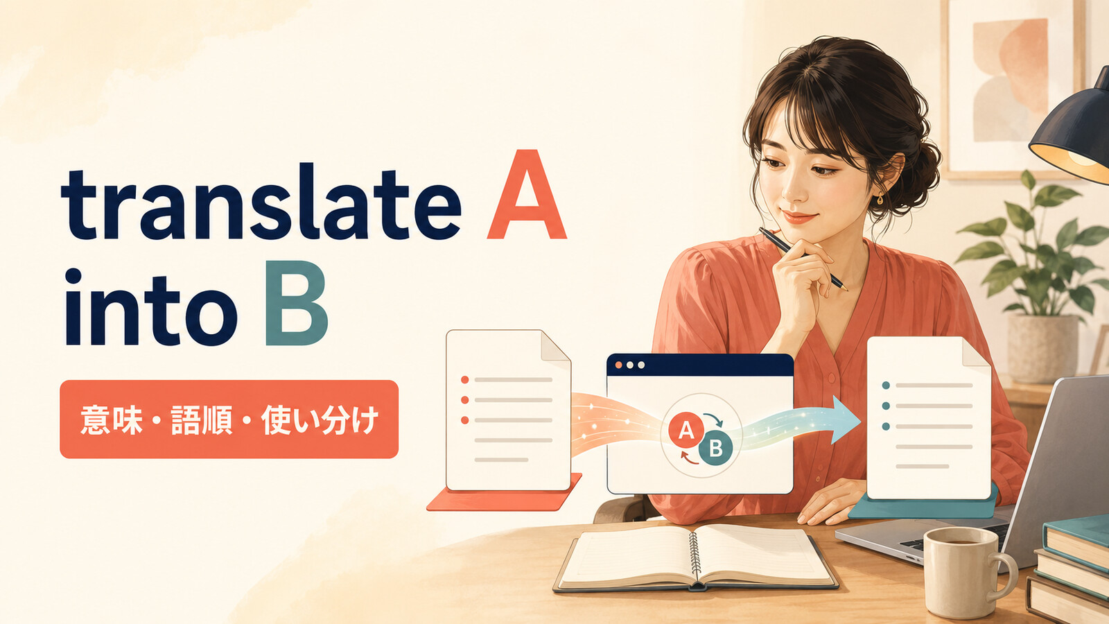 translate A into Bの意味は？語順とtranslate as・interpretとの違い