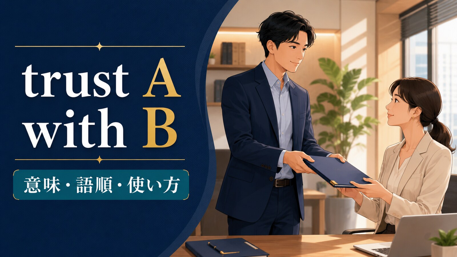 trust A with Bの意味は？「Aを信用してBを任せる」の語順とentrustとの違い