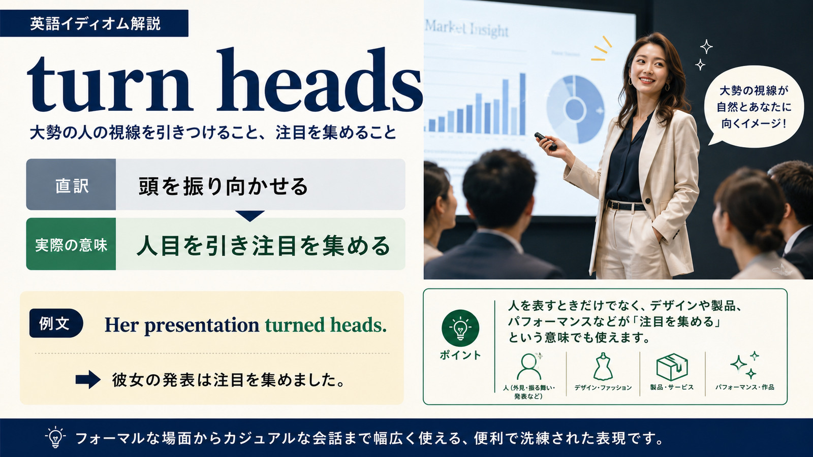 turn headsの直訳と実際のニュアンスを比較する本文イラスト