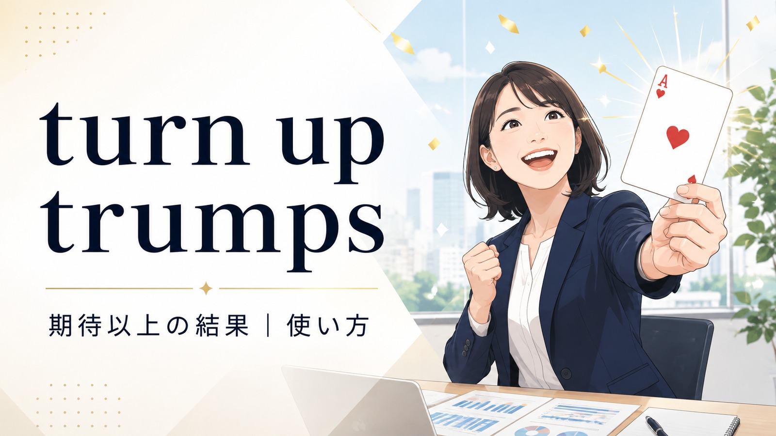 turn up trumpsの意味・使い方・例文を解説するアイキャッチ画像