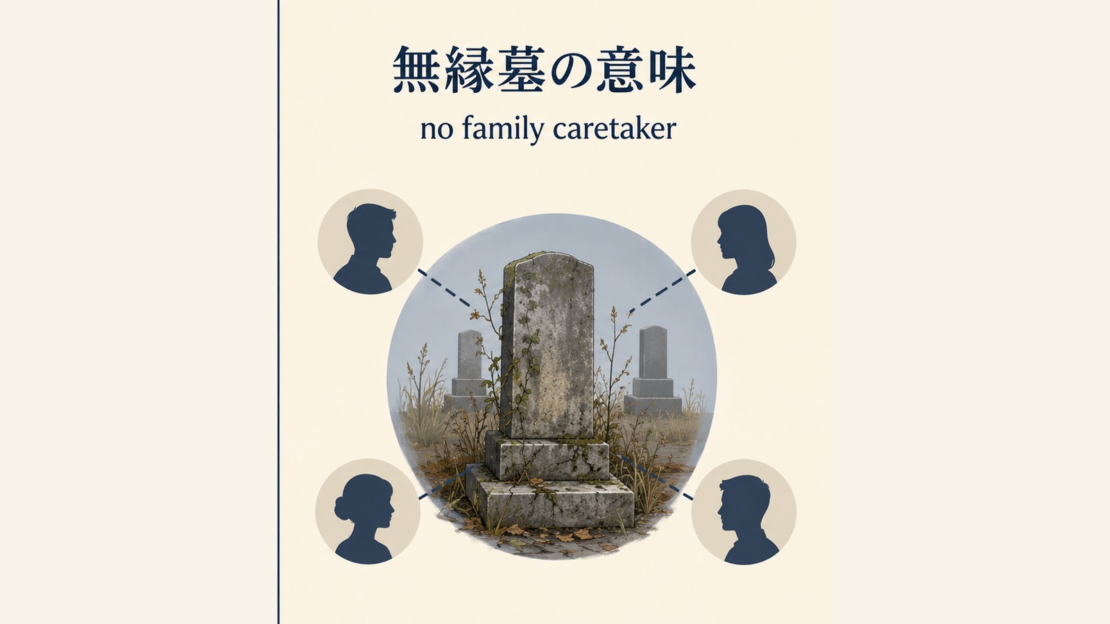 無縁墓の英語表現と使い分けを説明するイラスト