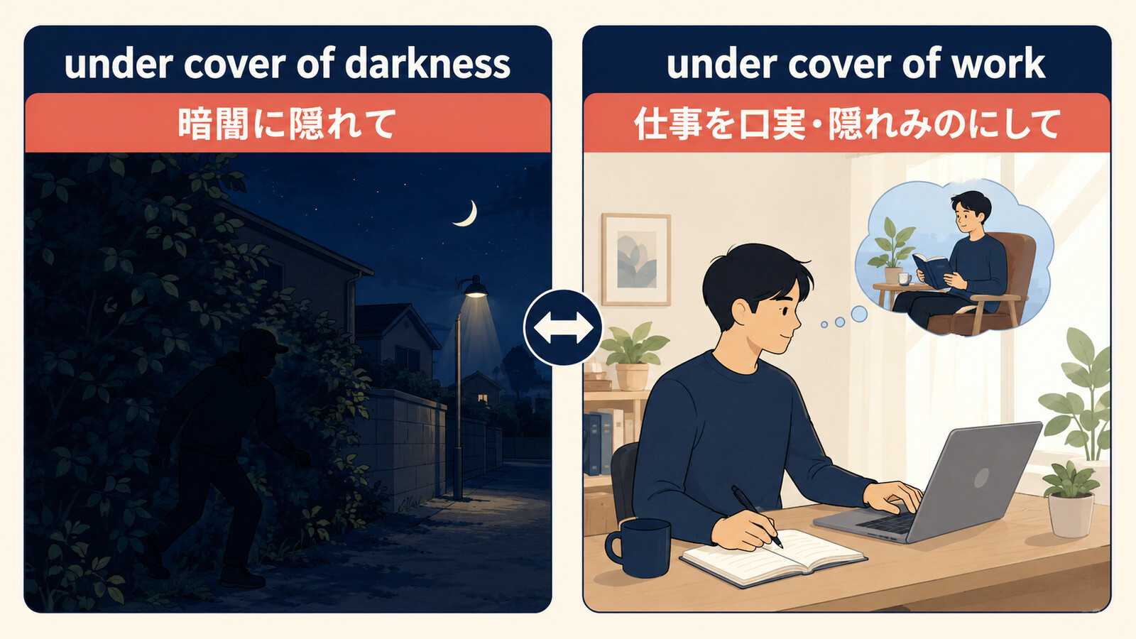 under cover of darknessと比喩的なunder cover ofの違い