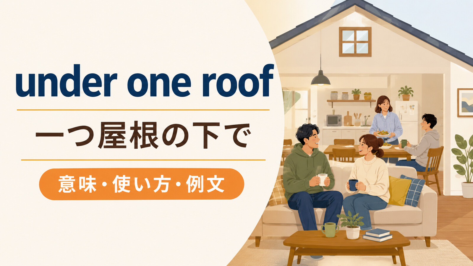under one roofの意味・使い方・例文を解説するアイキャッチ画像