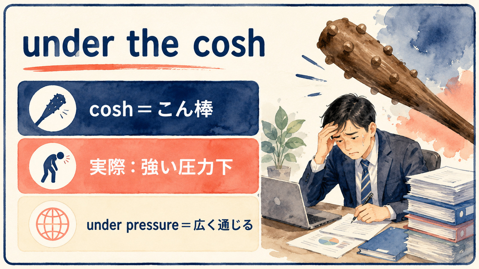 under the coshの直訳と実際の意味を比較する本文イラスト