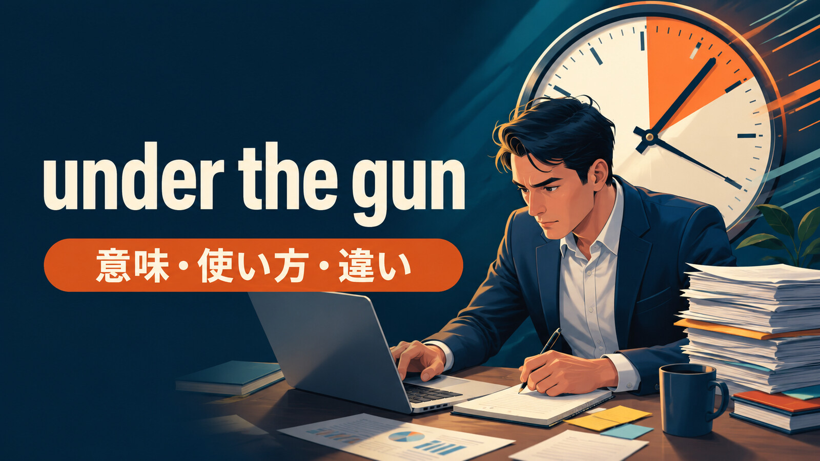 under the gunで締め切りと強いプレッシャーに追われるイメージ