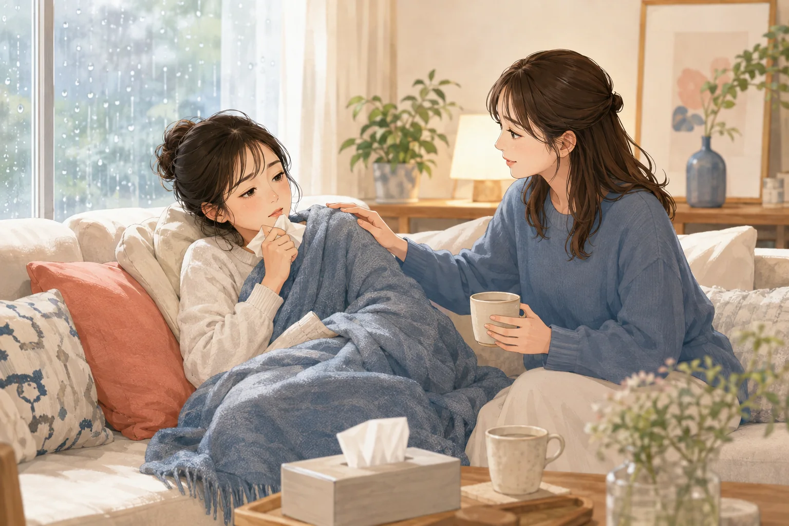 体調が悪い友人を気遣う女性たち