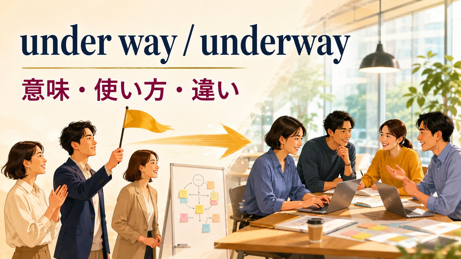 under wayとunderwayの意味・使い方・違いを表すアイキャッチ画像