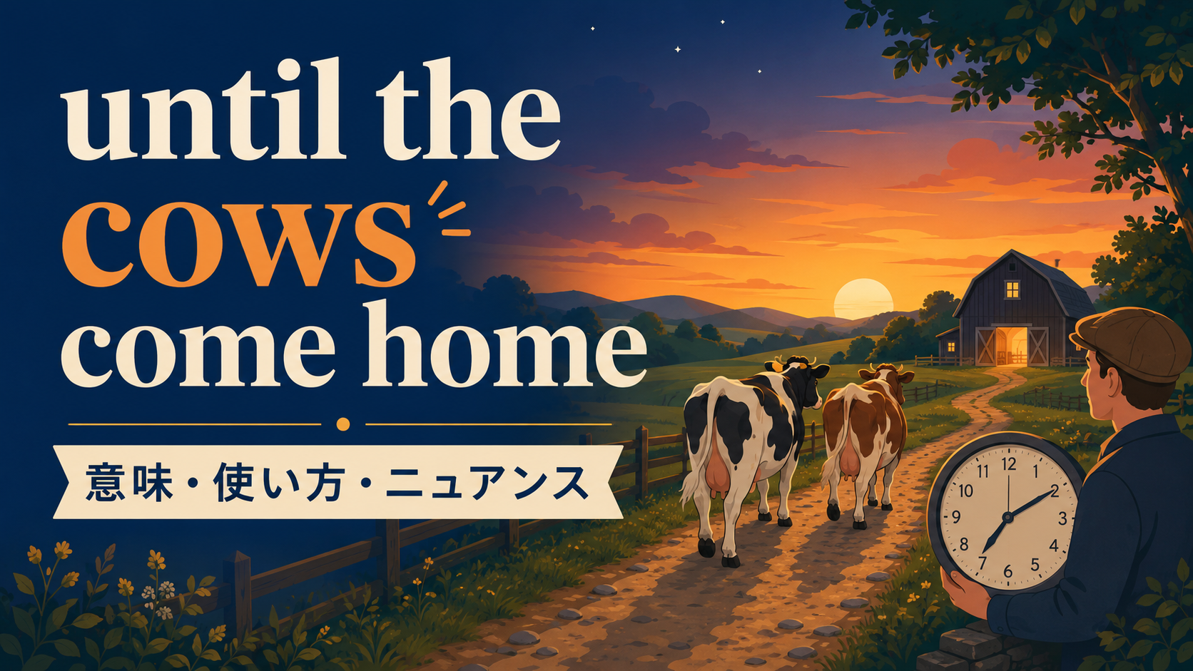 until the cows come homeの意味・使い方・ニュアンスを表すアイキャッチ画像