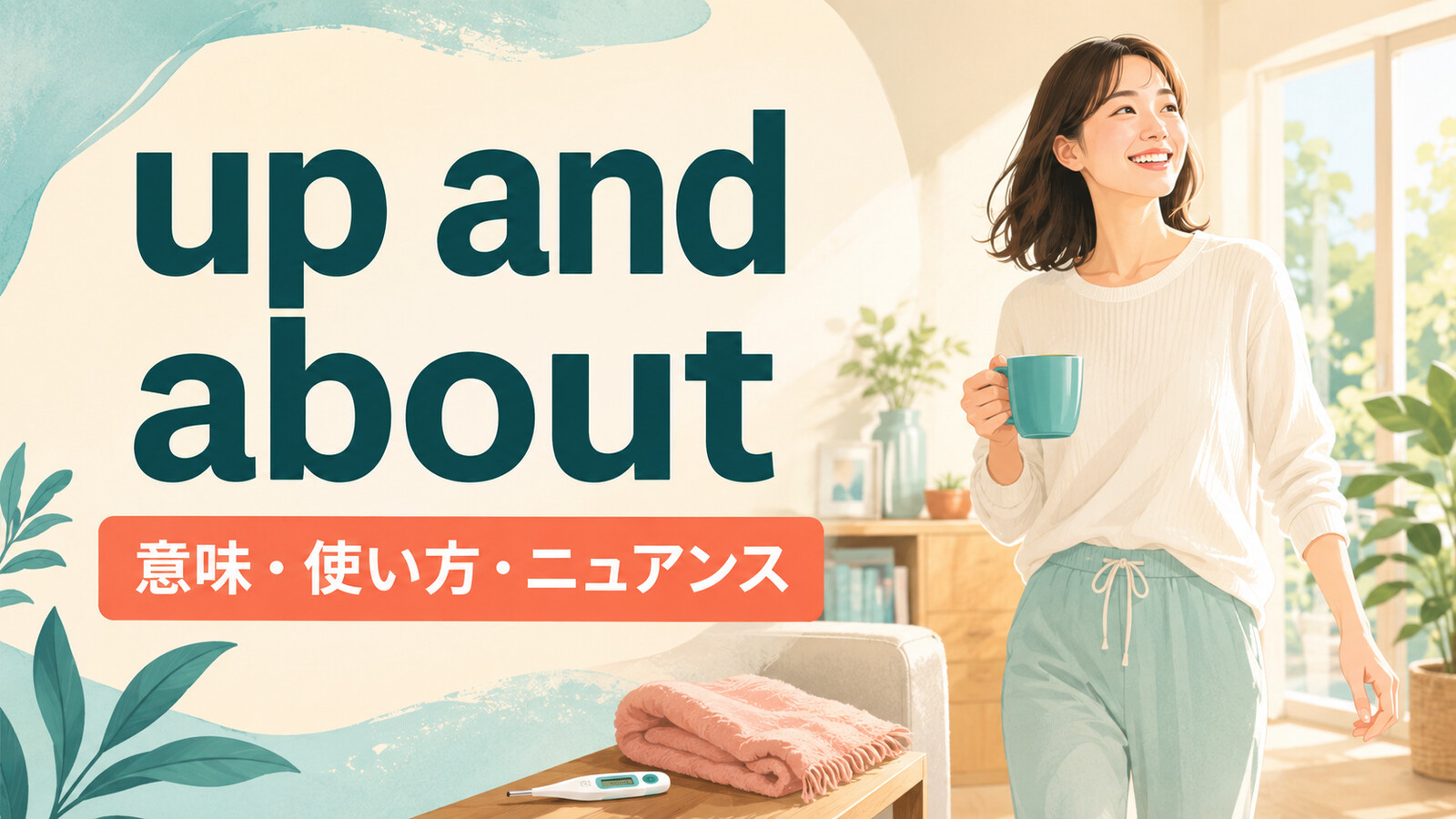 up and aboutの意味は？「起きて元気に動き回る」の使い方と例文