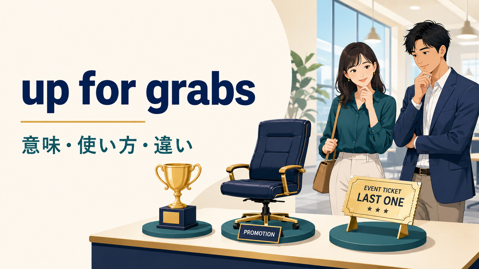up for grabsの意味・使い方・違いを解説するアイキャッチ画像