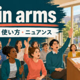 up in armsの意味・使い方・ニュアンスを解説するアイキャッチ画像