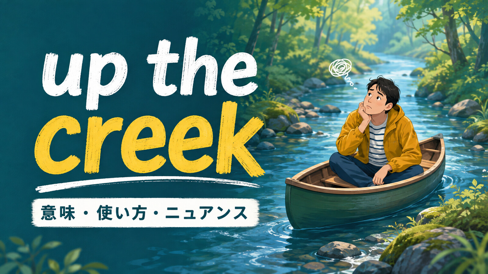 up the creekの意味・使い方・ニュアンスを解説するアイキャッチ画像