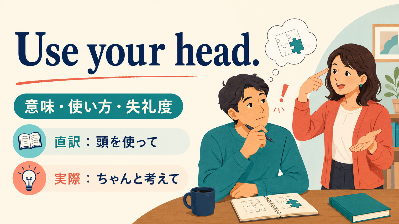 Use your head.の意味・使い方・失礼度を示すアイキャッチ