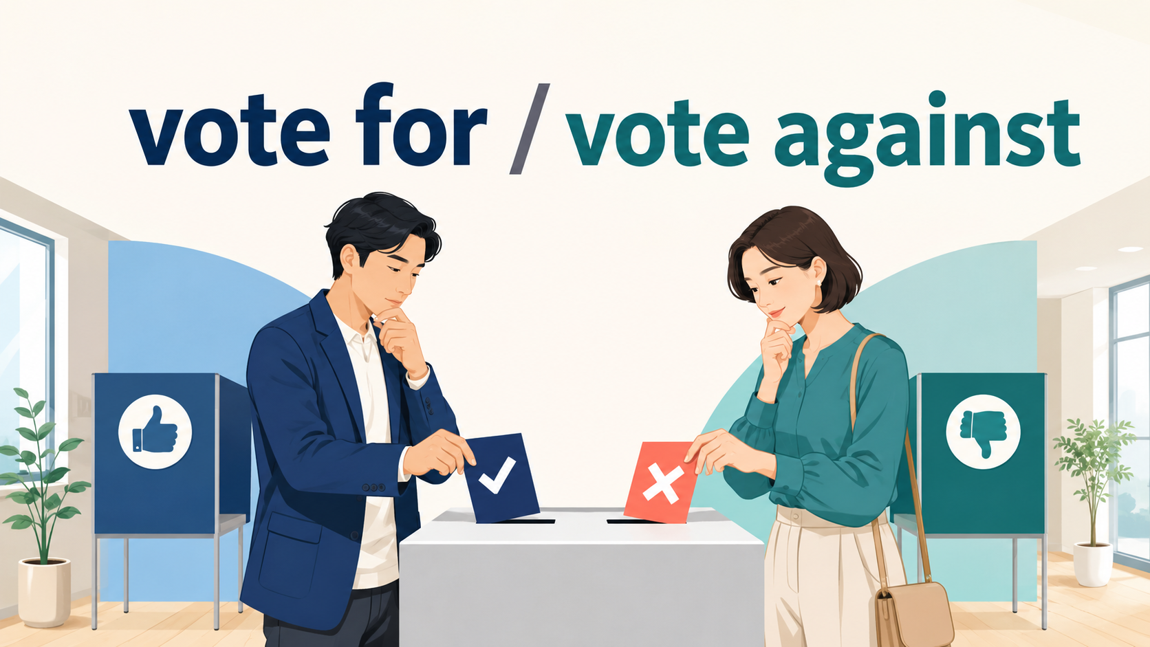 vote for・vote againstの意味は？違い・使い方と自然な例文