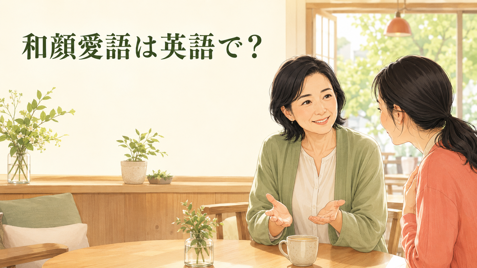 和顔愛語は英語で？笑顔と優しい言葉で接する女性のイラスト
