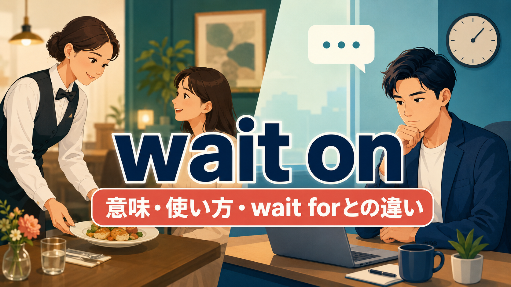 wait onの意味は？「給仕する・返事待ち」の使い方とwait forとの違い