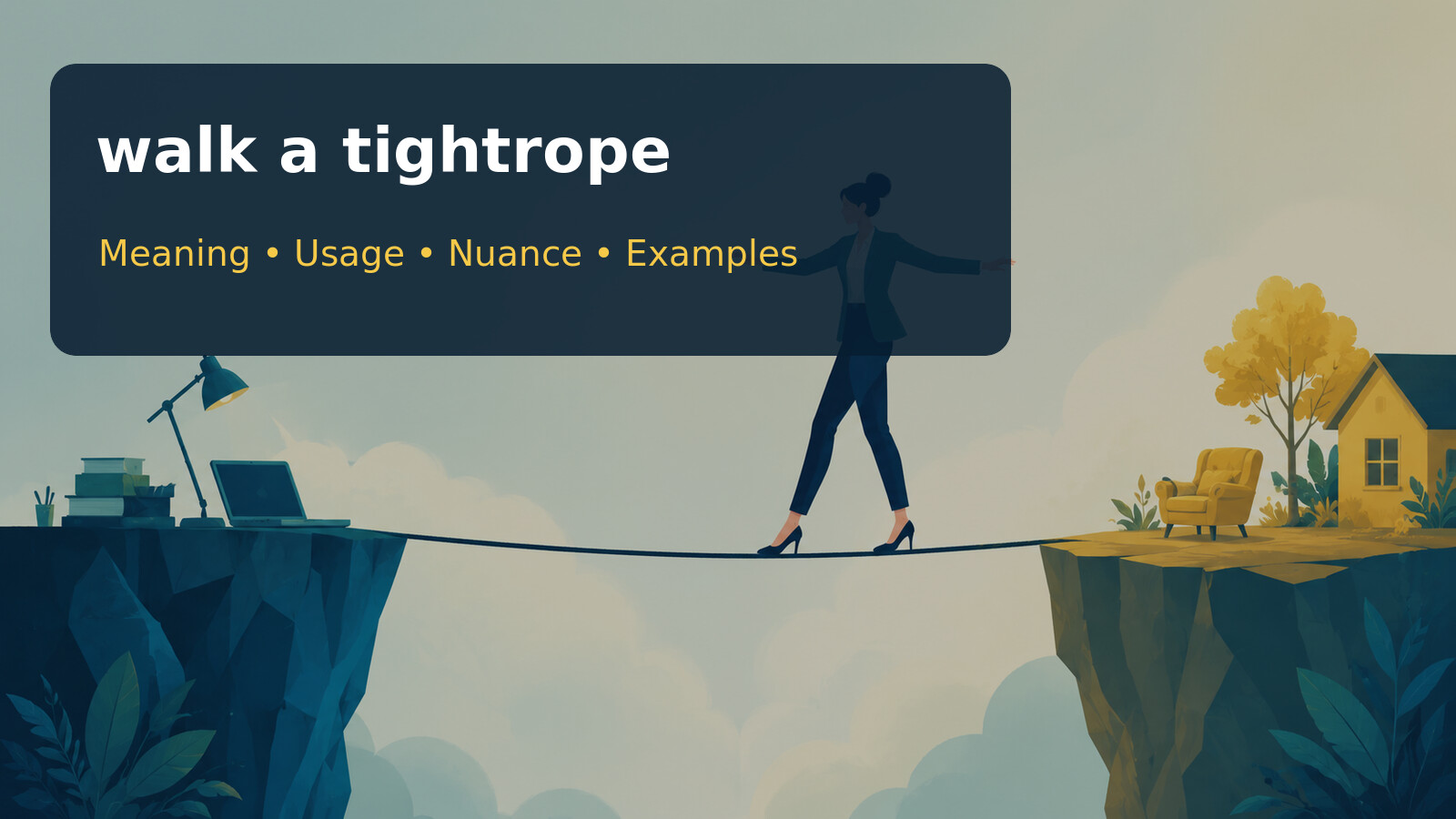 walk a tightropeの意味・使い方・ニュアンス・例文を解説するアイキャッチ画像
