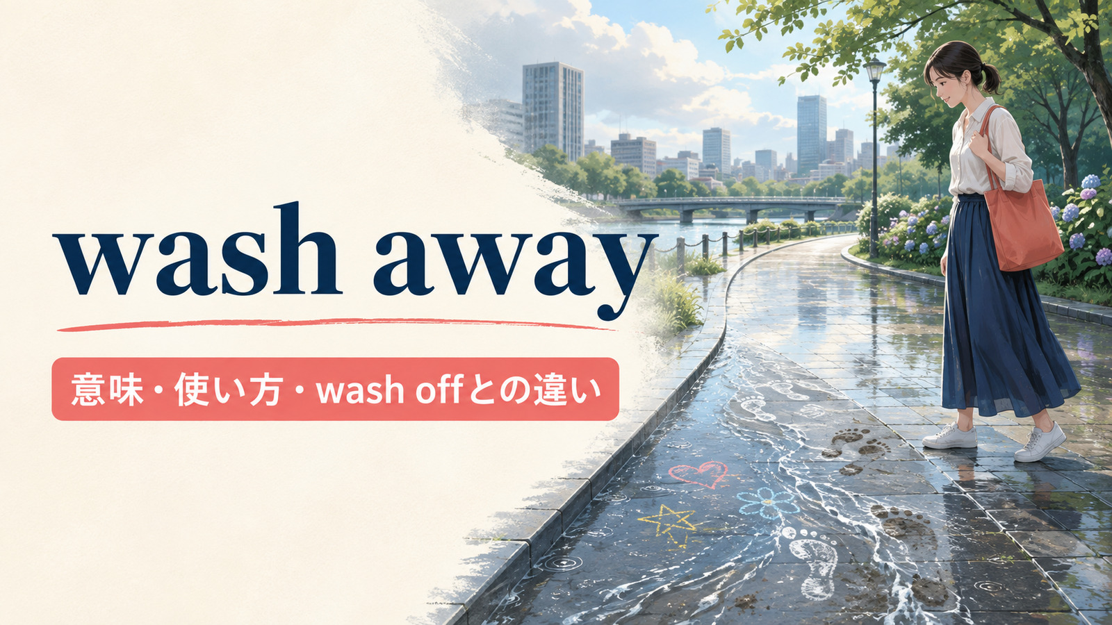 wash awayの意味と使い方、wash offとの違いを解説するアイキャッチ画像