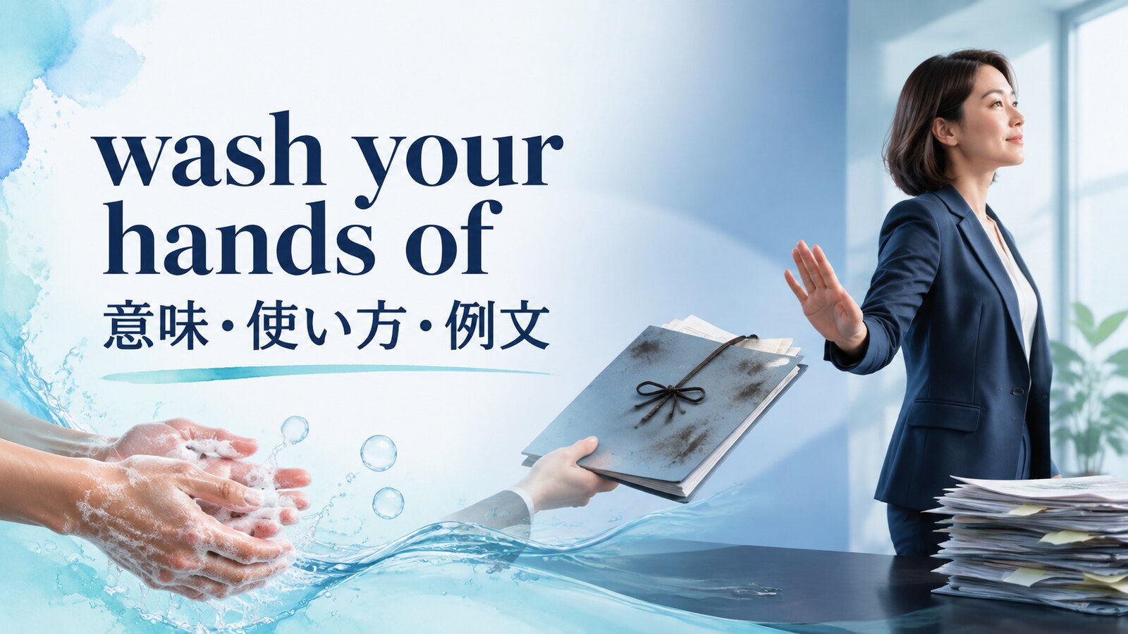 wash your hands ofの意味・使い方・例文を解説するアイキャッチ画像
