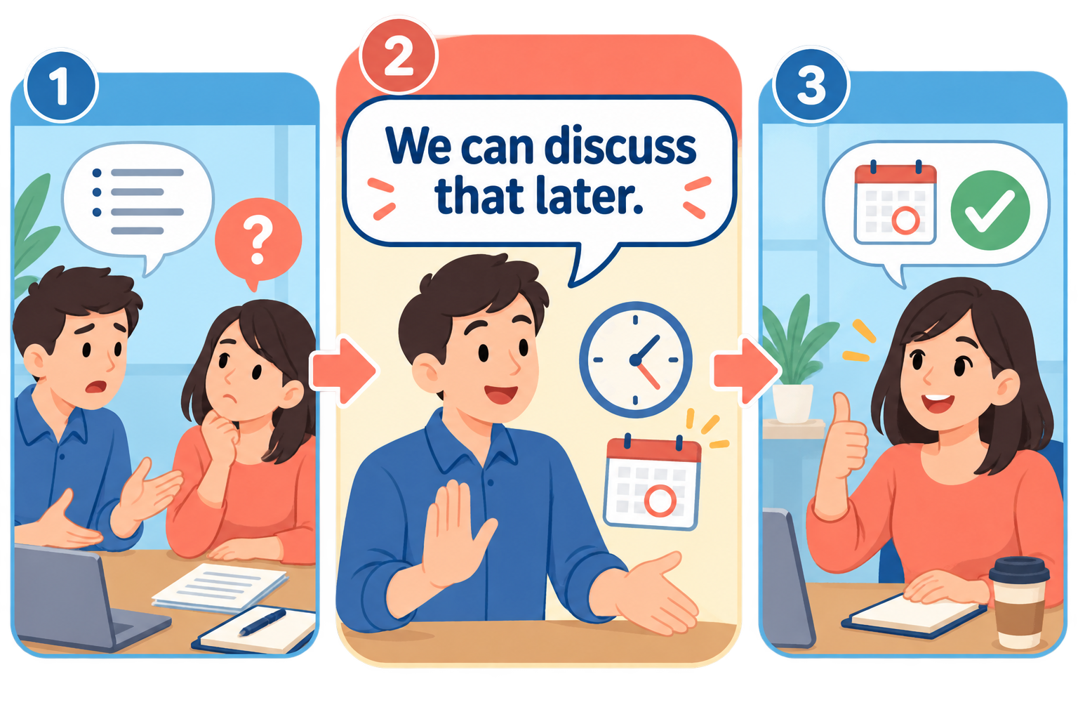 We can discuss that later.を使う会話の流れ