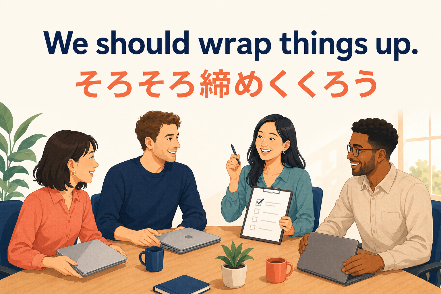 We should wrap things up. そろそろ締めくくろうのアイキャッチ