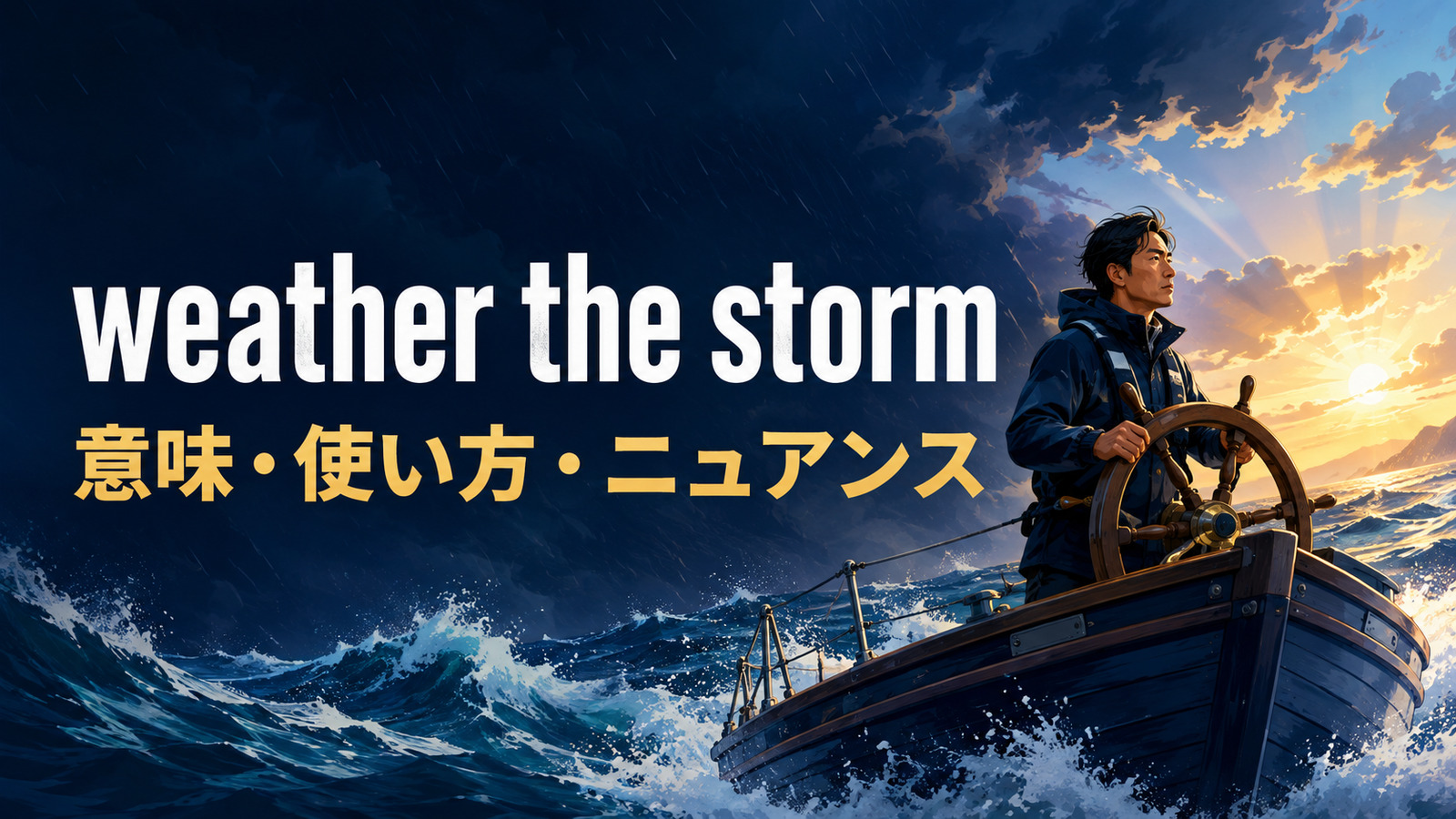 weather the stormの意味・使い方・ニュアンスを解説するアイキャッチ画像