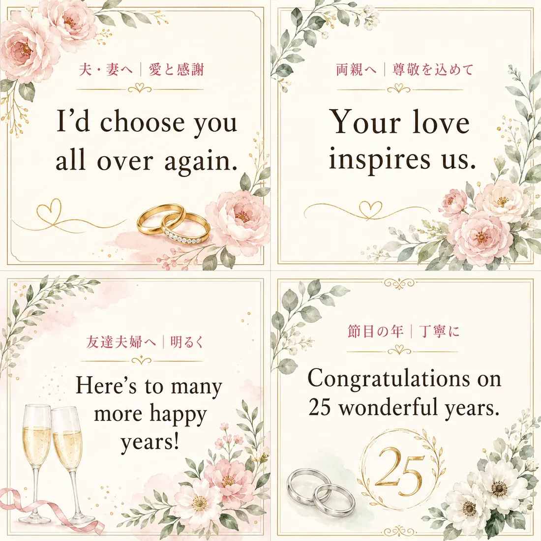 結婚記念日の英語メッセージを相手別に選ぶ図