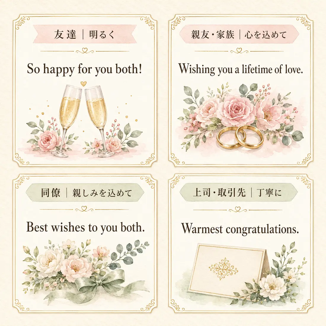 友達・家族・同僚・上司別に選ぶ英語の結婚祝いメッセージ