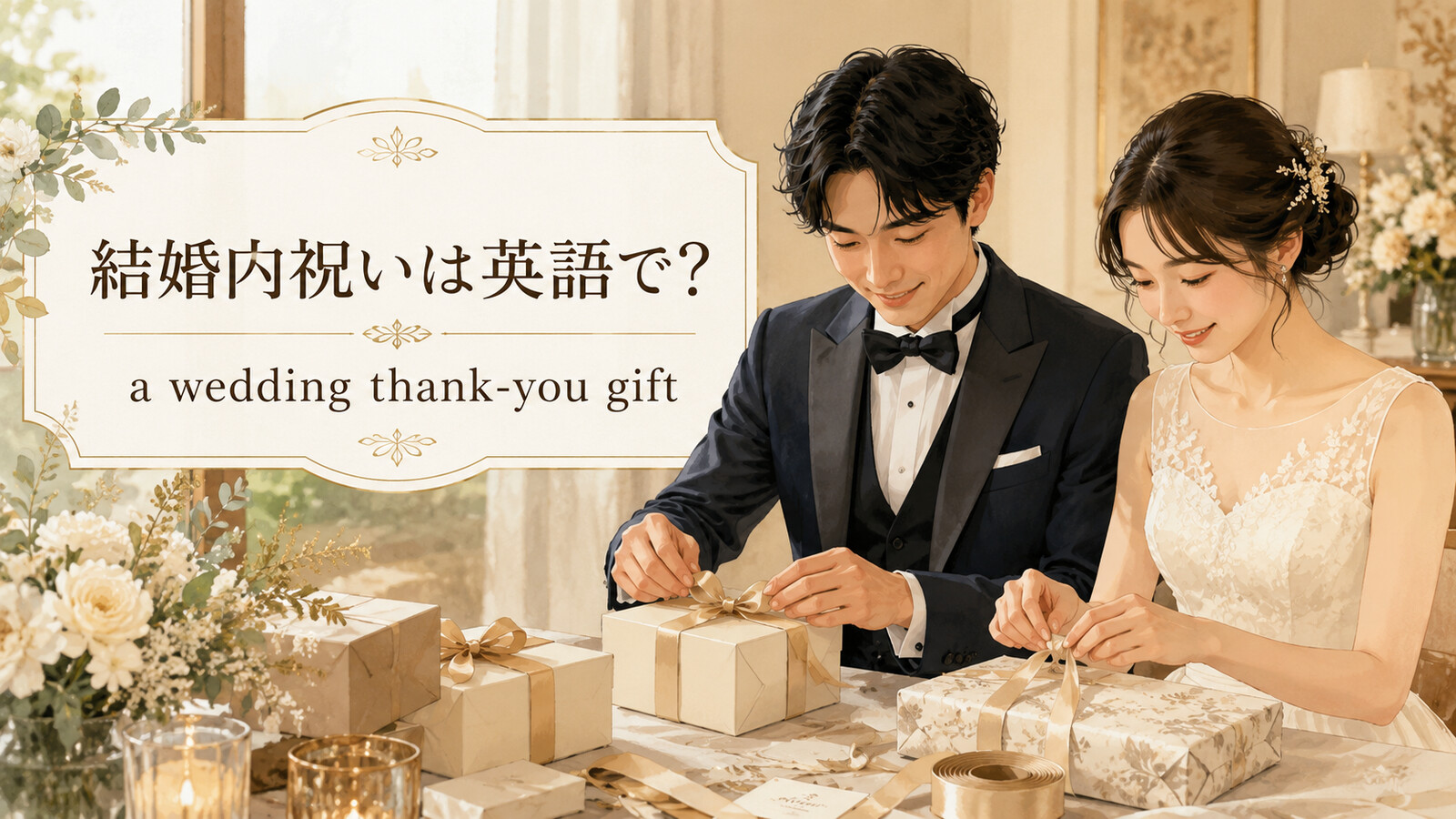 「結婚内祝い」は英語で?意味と自然な表現を紹介するアイキャッチ
