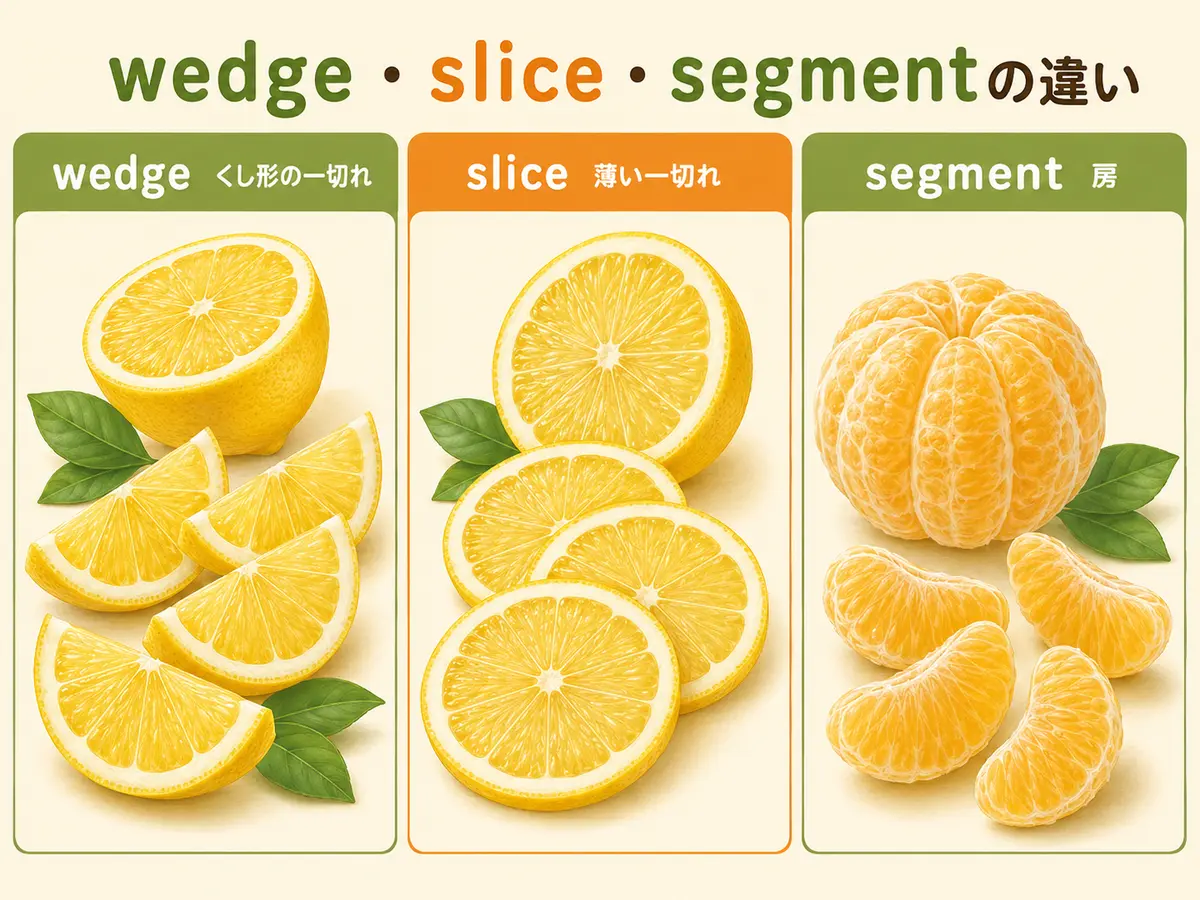 レモンのwedge、slice、segmentの形と意味の違い