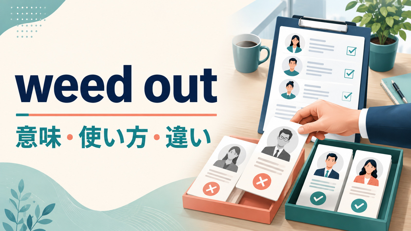 weed outの意味は？「選別して取り除く」の使い方・語順とrule outとの違い