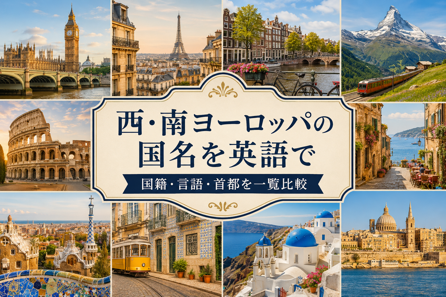 西・南ヨーロッパの国名を英語で学ぶ記事のアイキャッチ画像