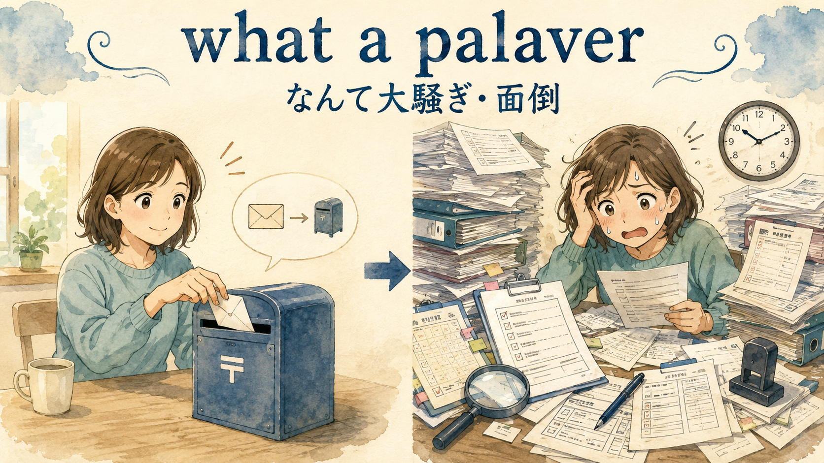「what a palaver」の意味・ニュアンス・使い分け図