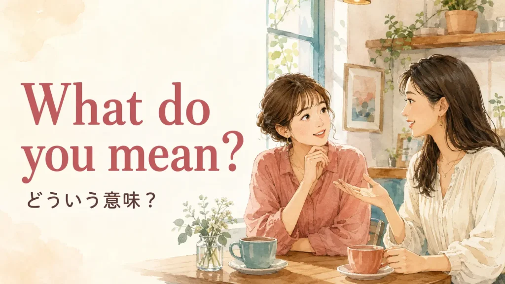What do you mean?は「どういう意味?」と聞き返す英語表現だと示す会話イラスト