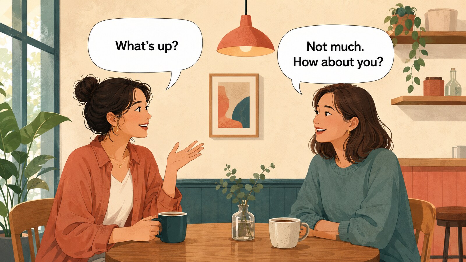 What’s up?にNot much. How about you?と返す会話例