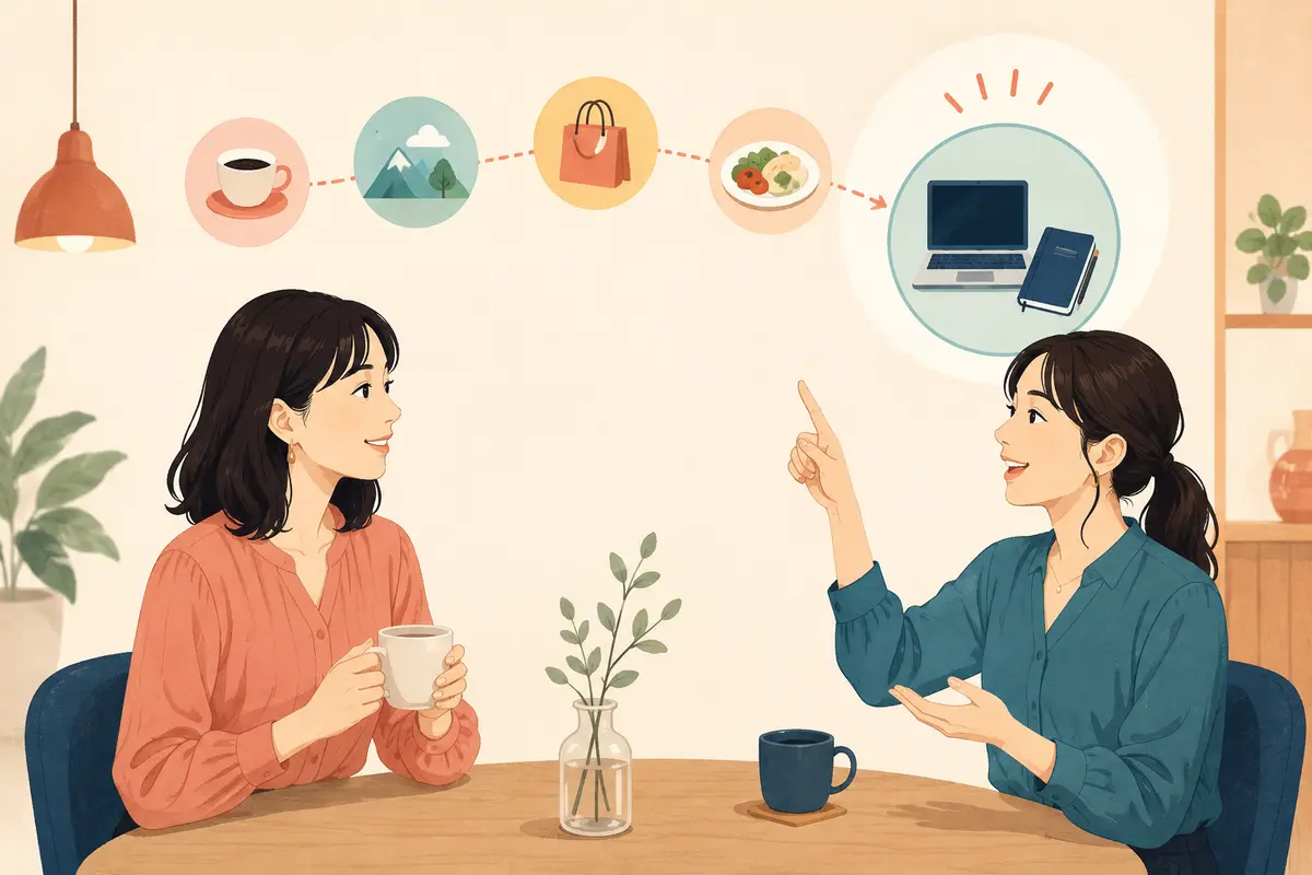 会話が特定の話題に移るwhen it comes toのニュアンスを示すイラスト
