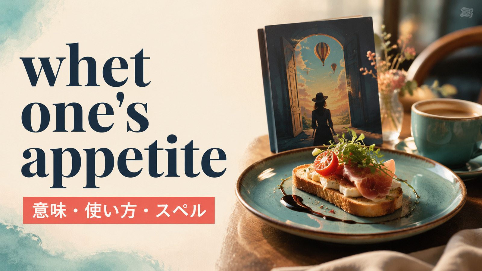 whet one's appetiteの意味・使い方・スペルを紹介するアイキャッチ画像