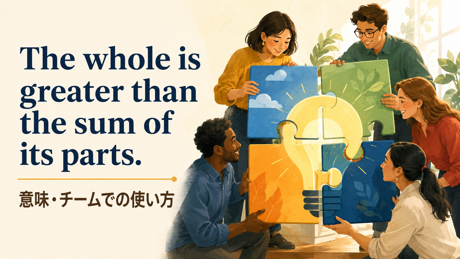The whole is greater than the sum of its partsの意味は？使い方・ニュアンス・例文と簡単な言い換え
