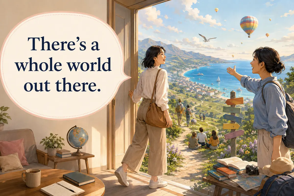 There’s a whole world out there.を使う場面