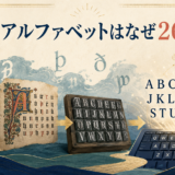 英語のアルファベットが26文字になった歴史を表すイラスト