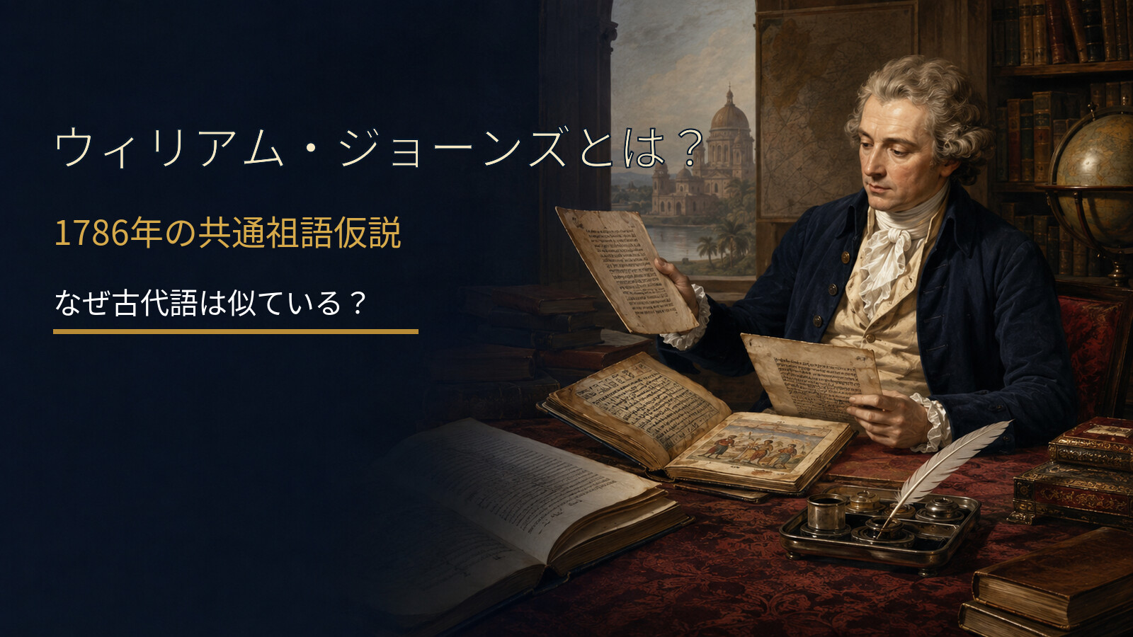 ウィリアム・ジョーンズとは?1786年の共通祖語仮説となぜ古代語が似ているのかを解説するアイキャッチ