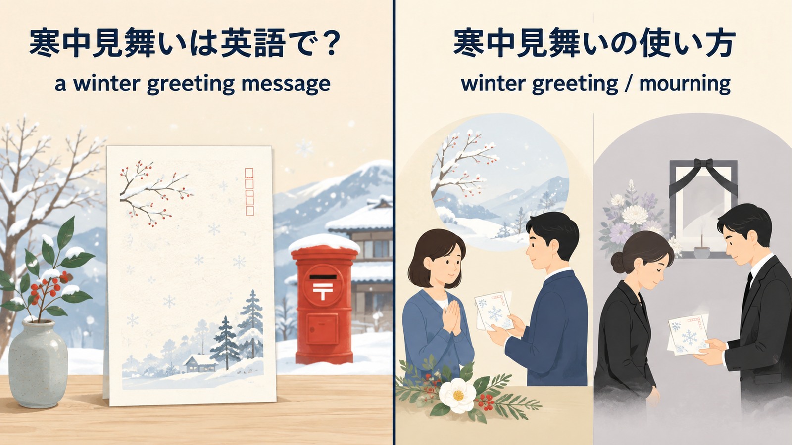 「寒中見舞い」は英語で？a winter greeting messageの意味・使い方・文化差と例文