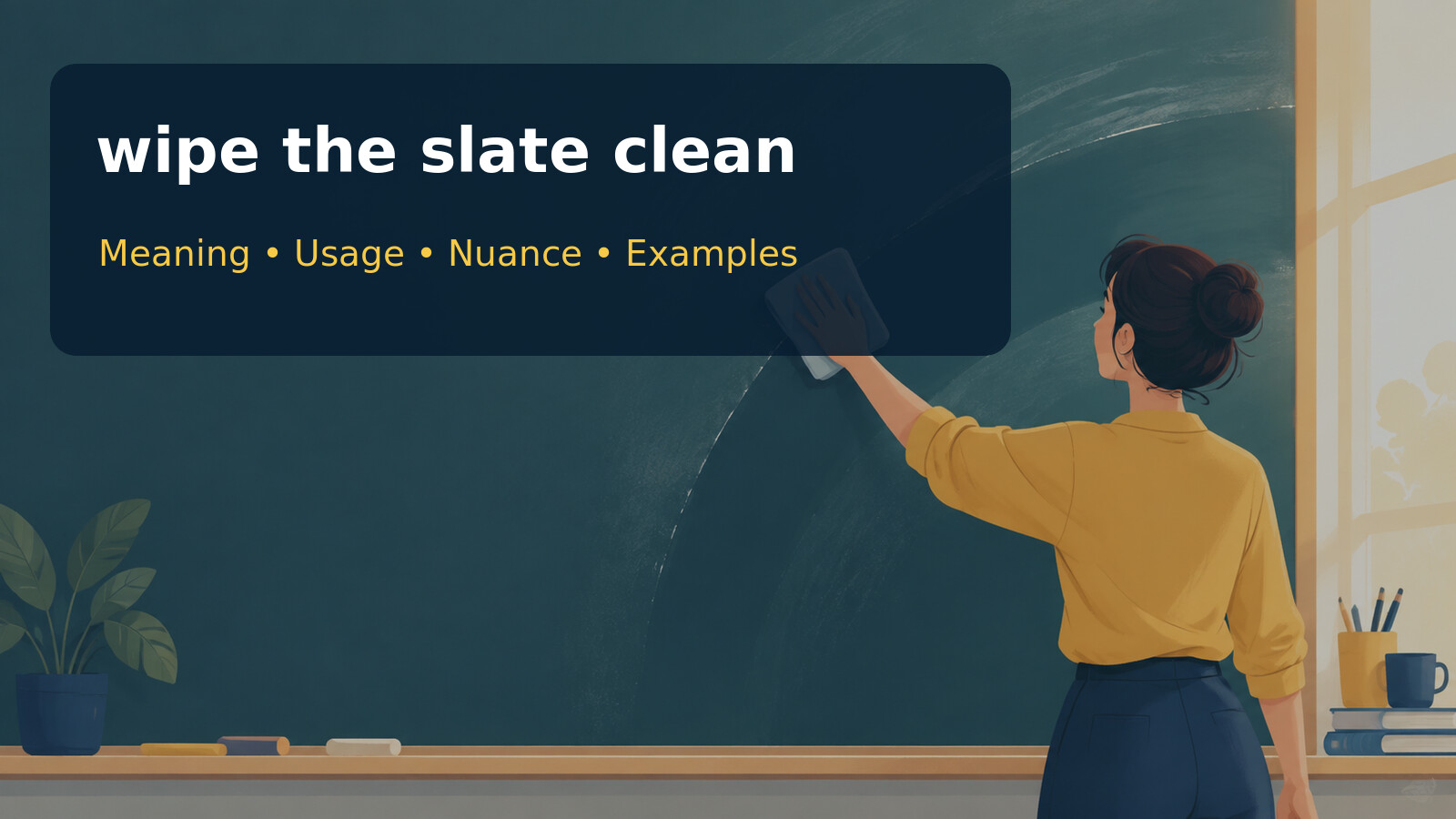wipe the slate cleanの意味は？「過去の失敗・恨み・記録をいったん消して、改めてやり直す」の使い方・例文とニュアンス
