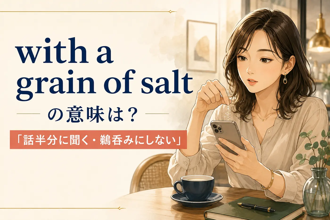 with a grain of saltの意味は？「話半分に聞く・鵜呑みにしない」の使い方