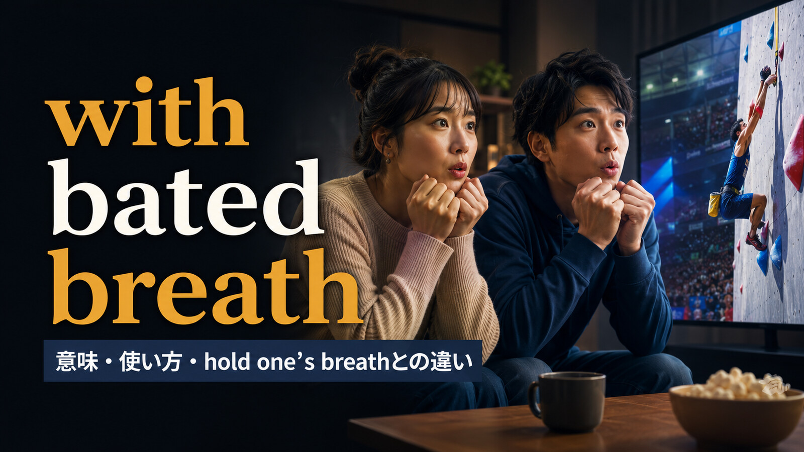 with bated breathの意味・使い方・hold one’s breathとの違い