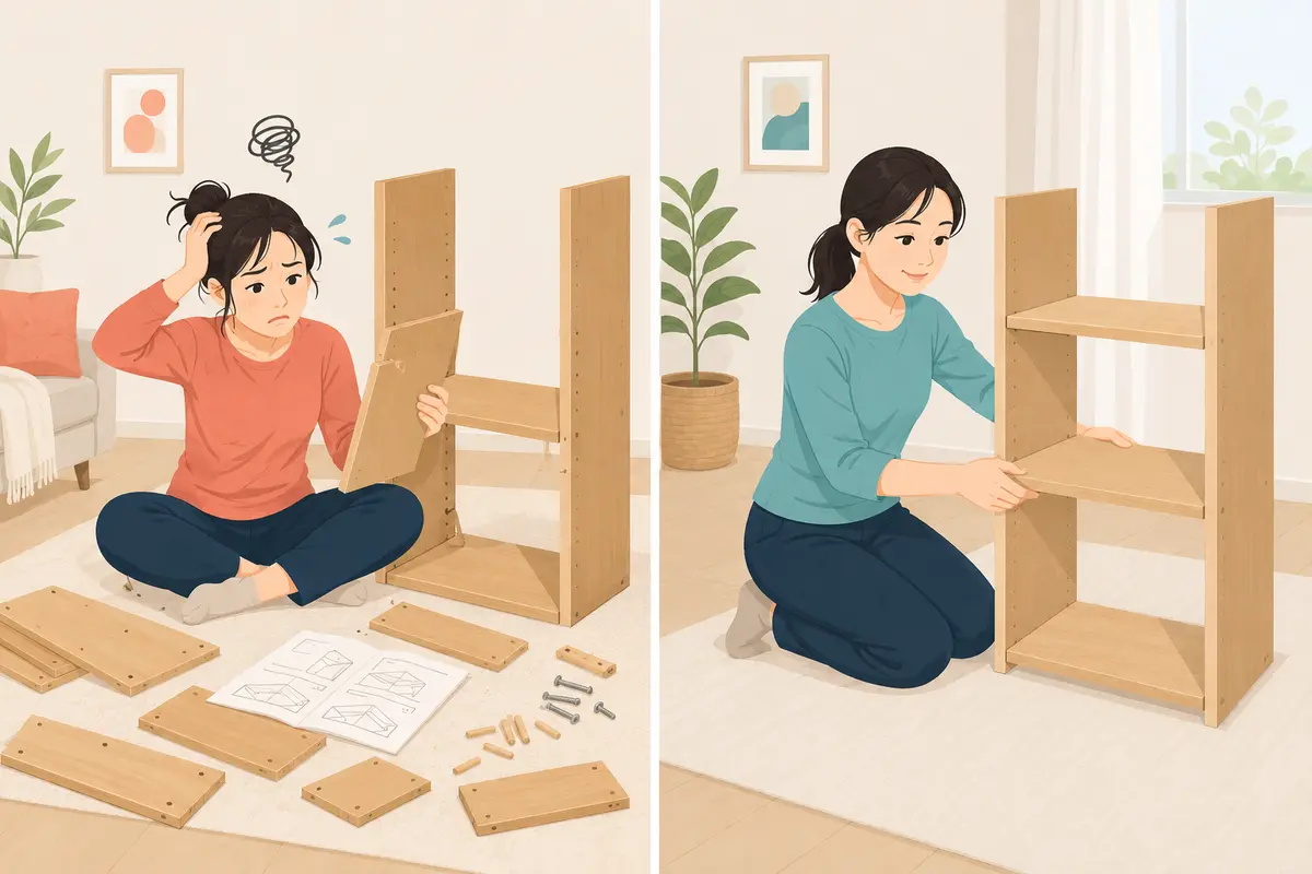 苦労する状態と楽にこなすwith easeの違いを示すイラスト