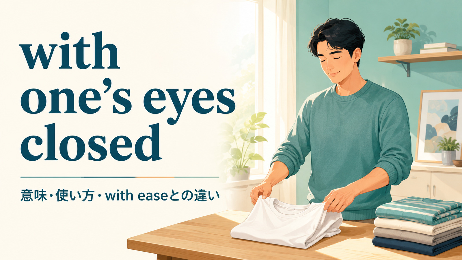 with one’s eyes closedの意味・使い方とwith easeとの違い