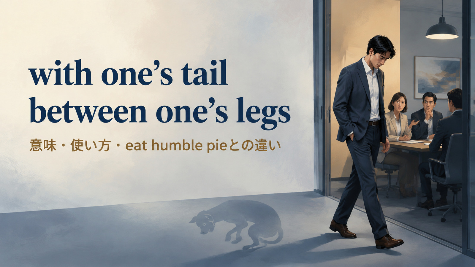 with one’s tail between one’s legsの意味・使い方とeat humble pieとの違い
