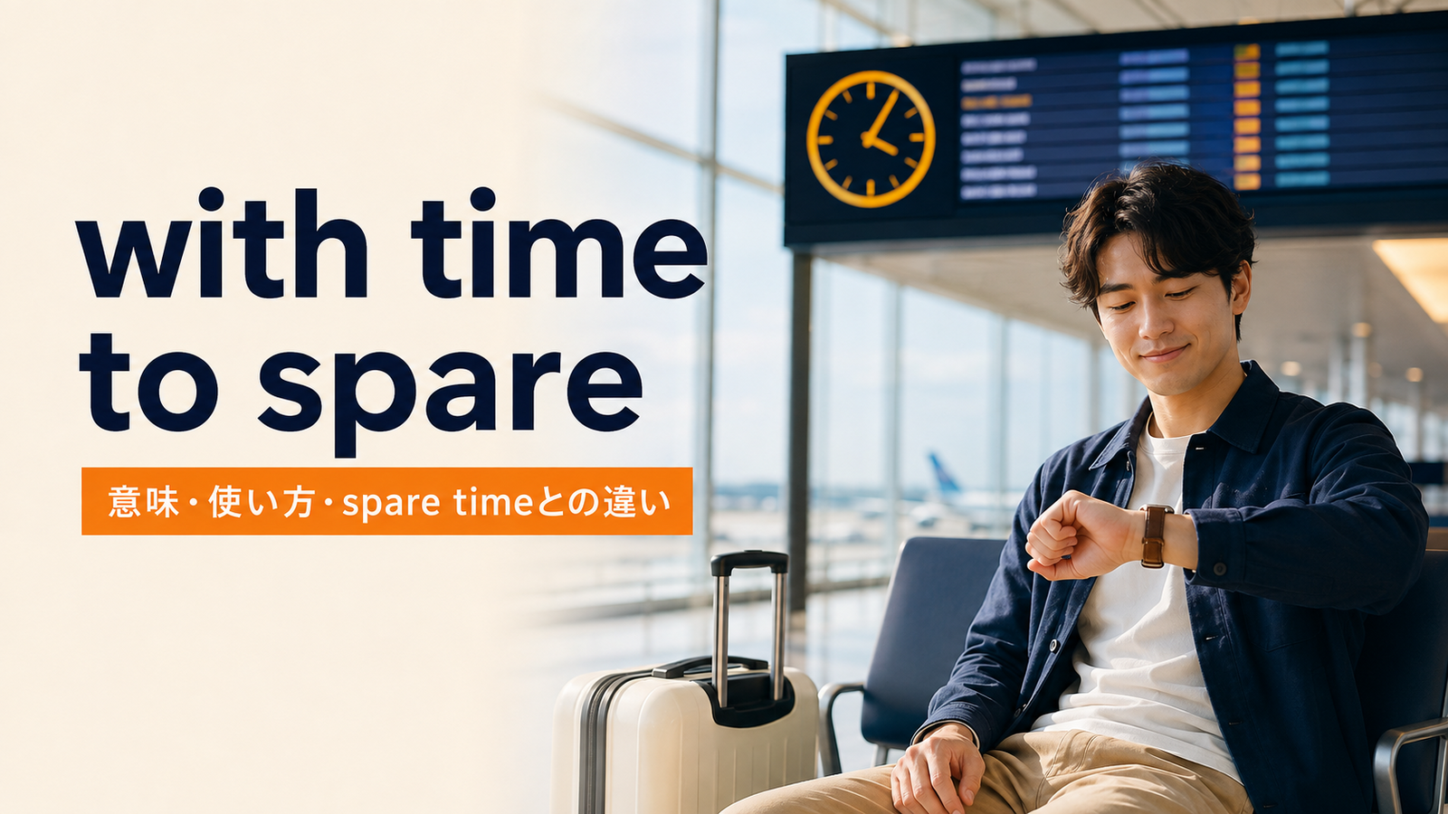 with time to spareの意味・使い方とspare timeとの違いを解説するアイキャッチ画像