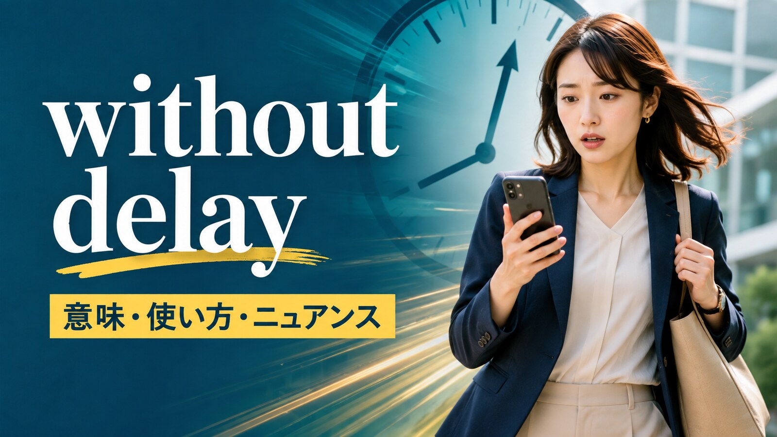 without delayの意味・使い方・ニュアンスを解説するアイキャッチ画像